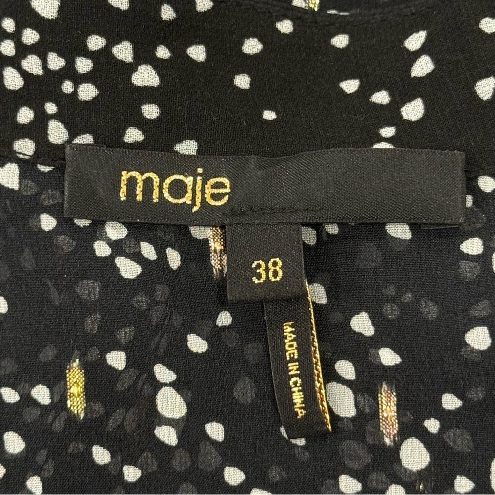 Maje Tiered Printed Metallic Fil Coupé Midi Dress 38 Medium Black Silk Wedding - Picture 11 of 16